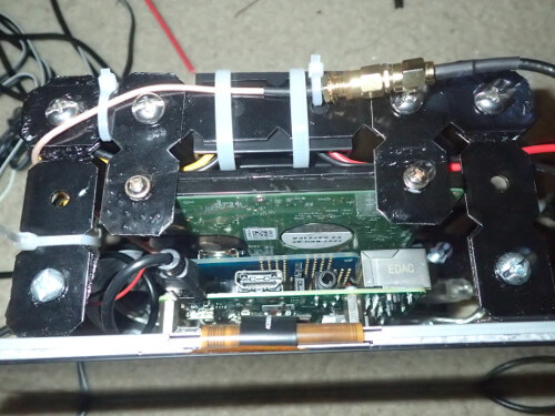 Metal framework around car computer